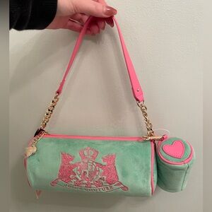 Juicy Couture Green and Pink Barrel Bag with Mini Bag Y2K BNWT